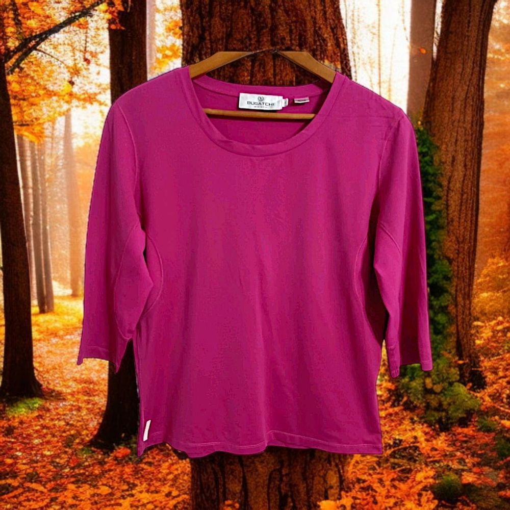 Bugatchi Women Top L Softel Technology Pink UV Protection 50+ Golf Polo Pullover